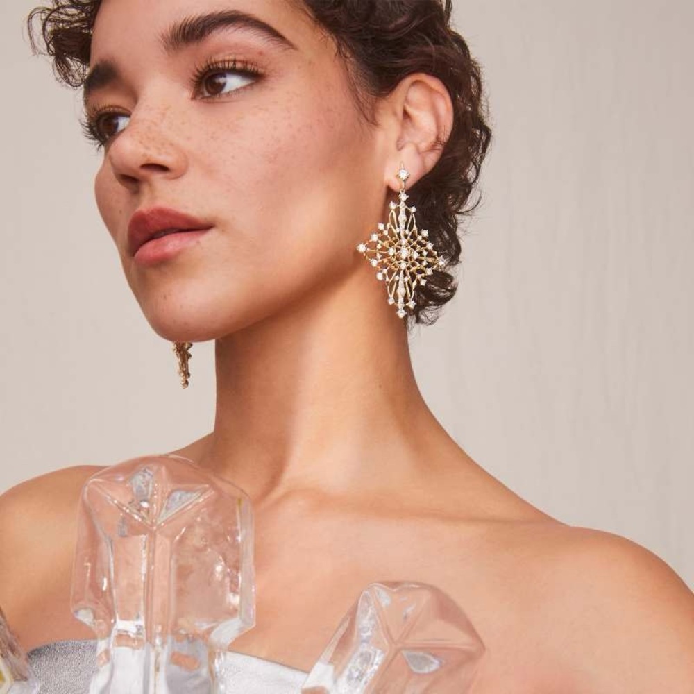 Rosalie Gold Statement Earrings in White Crystal - Picture 2 of 5